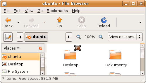 Nautilus w Ubuntu. Ikony są takie same jak, na zrzutach ekranu Firefoksa