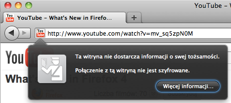 Dymek wyświetlony po kliknięciu ikony w pasku adresu, a w nim przycisk Więcej informacji...