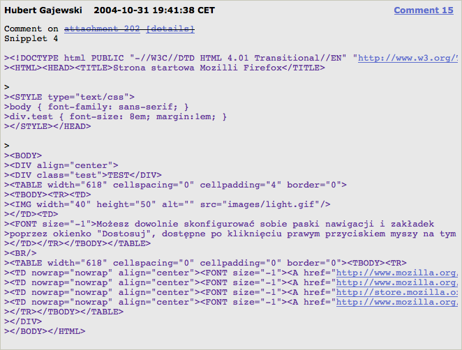 Kawałek strony w HTML-u